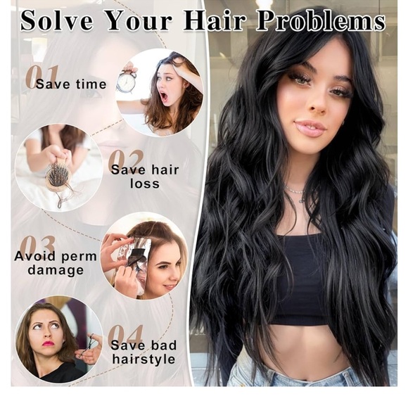 HMD Clip In Long Wavy Hair Extension 4PCS Synthetic Hairpieces 20” Dark Brown - Picture 5 of 7